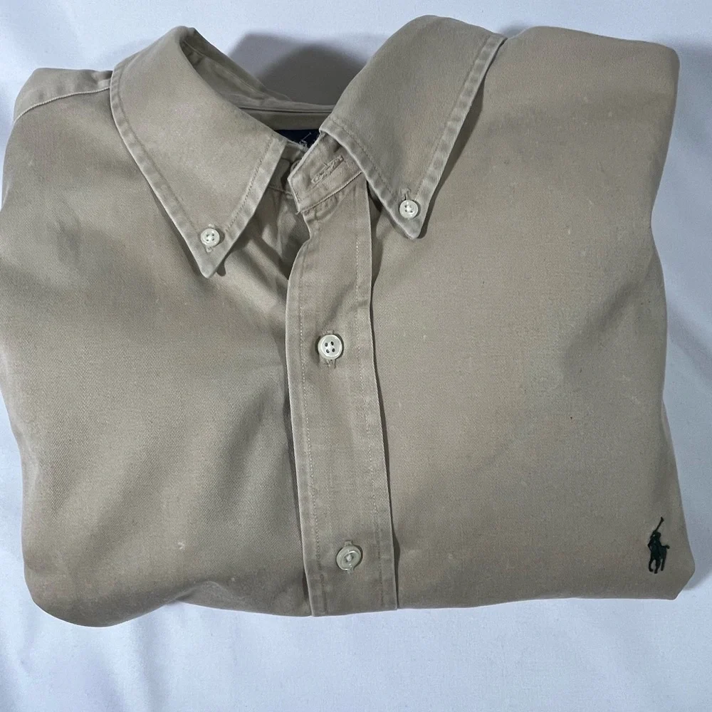 RALPH LAUREN BUTTON DOWN LONG SLEEVE SHIRT‎ 100% COTTON 2X BIG/TALL KHAKI PREOWN